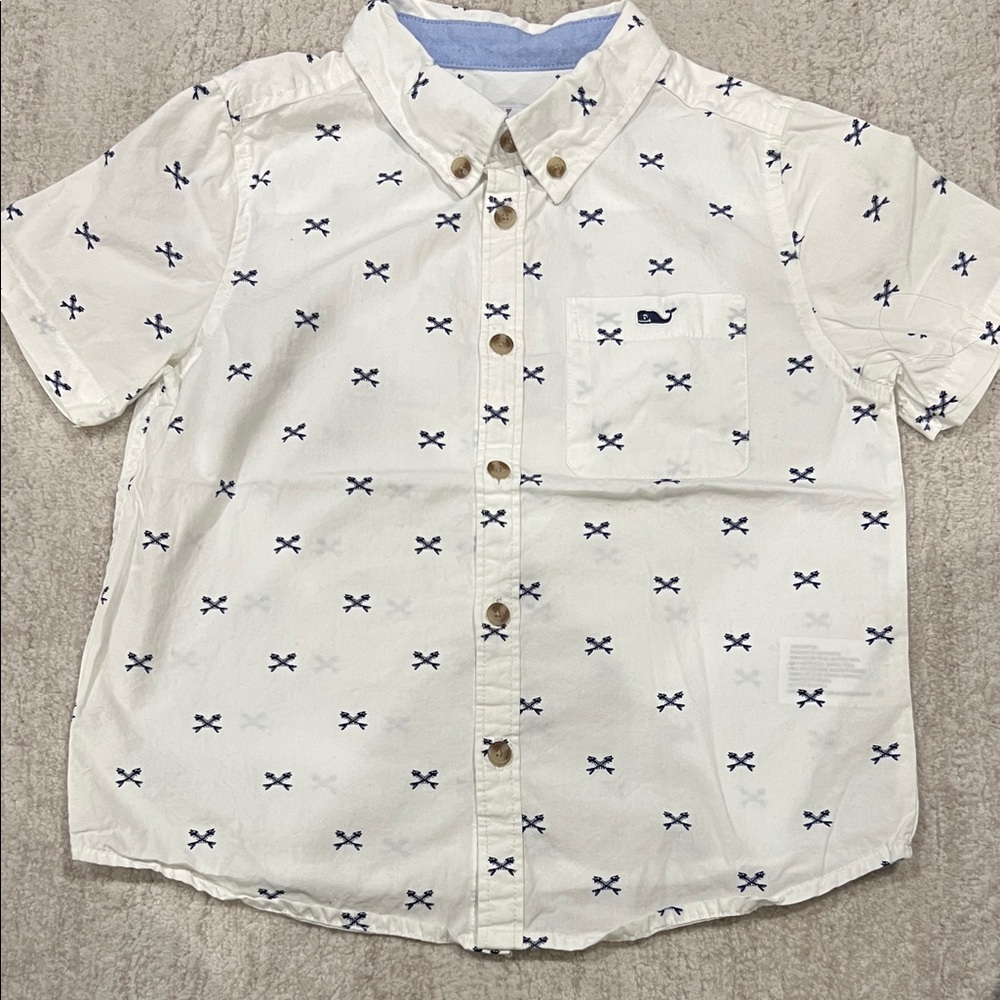 Vineyard Vines Kids' Cream Shirt with Blue Pattern